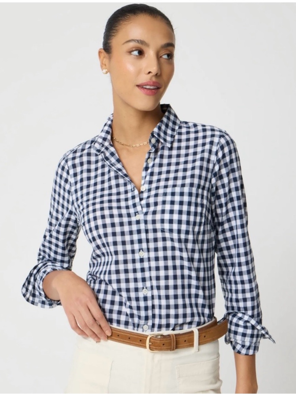 J Crew Navy/White Checked Button Down Shirt